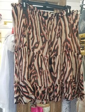 Marc Cain Beige, Brown and Pink Tiered Printed Skirt